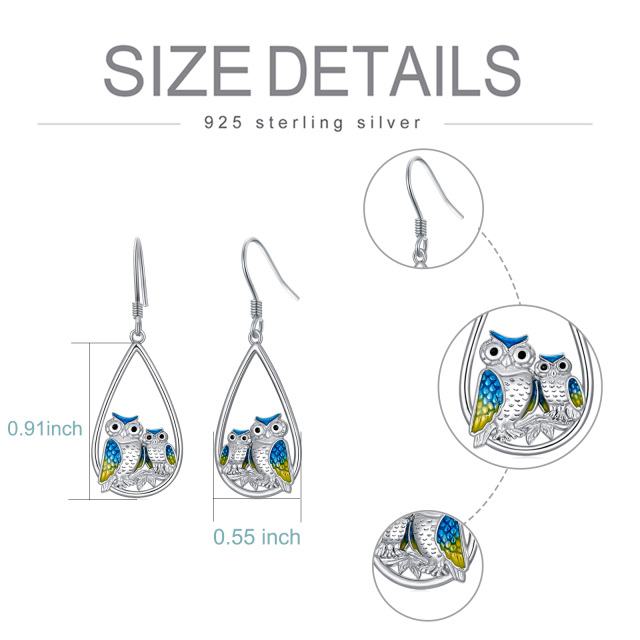Sterling Silver Owl & Drop Shape Drop Earrings-3