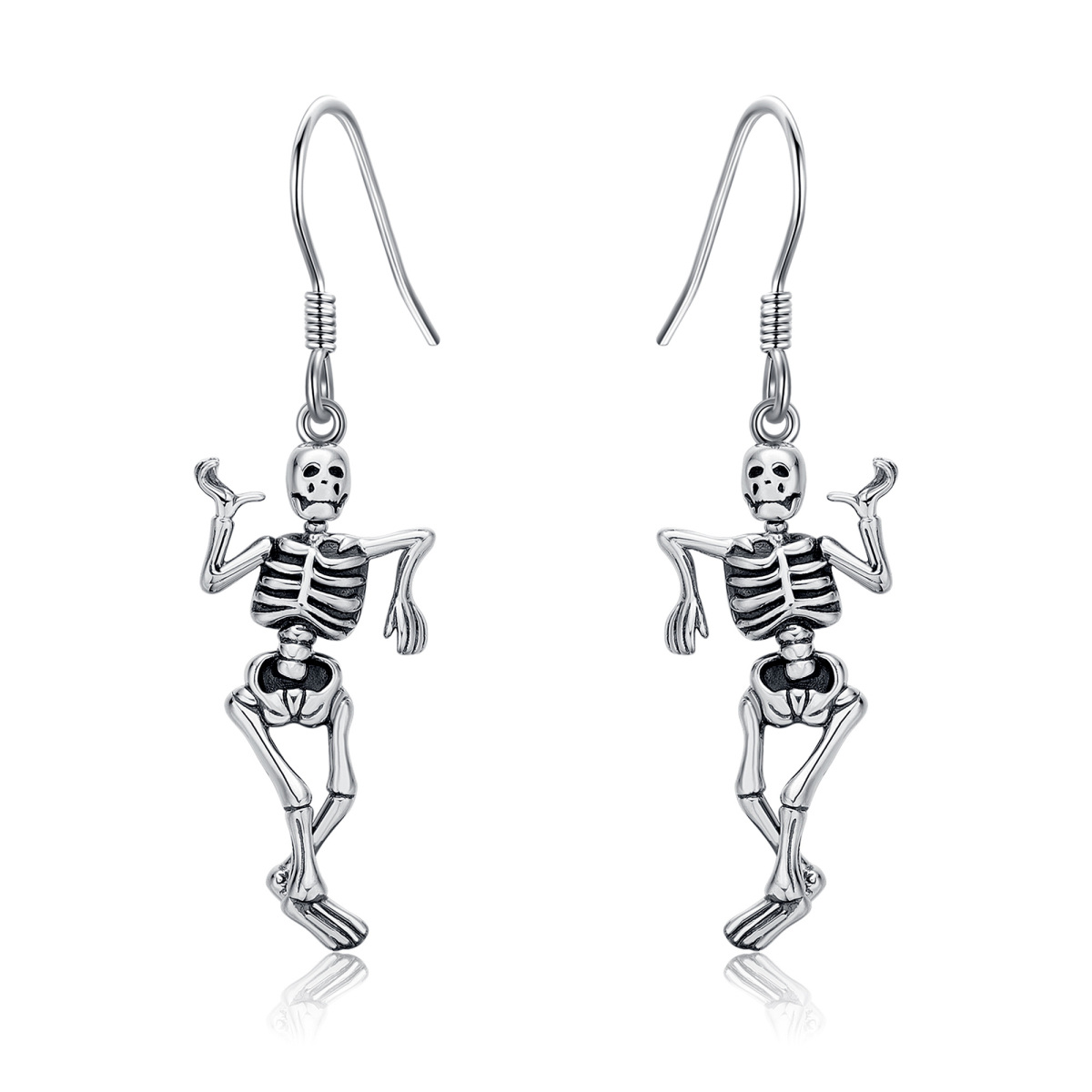 Sterling Silver Skeleton Drop Earrings-1