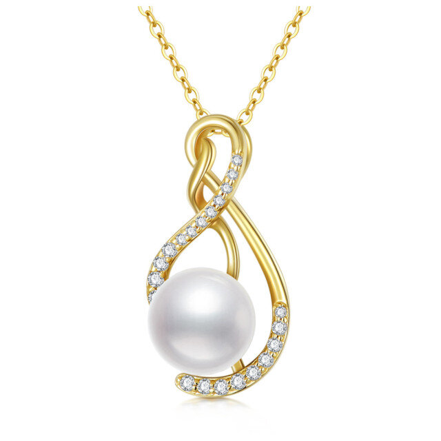 14K Gold Moissanite & Pearl Infinity Symbol Pendant Necklace-1