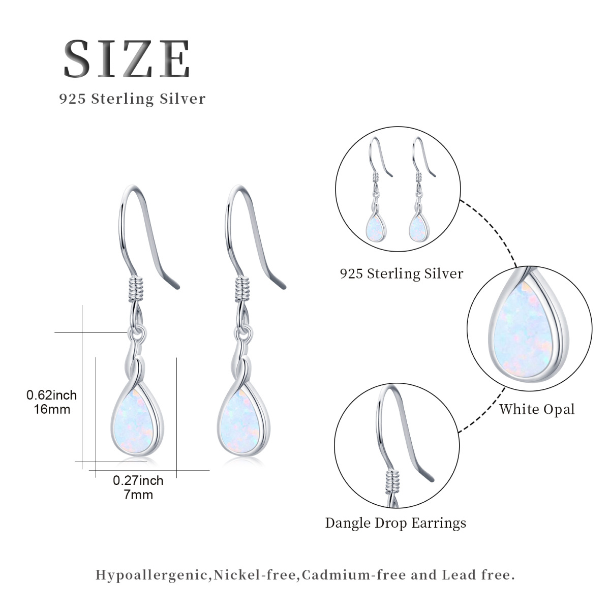 Sterling Silver Opal Drop Shape Drop Earrings-2