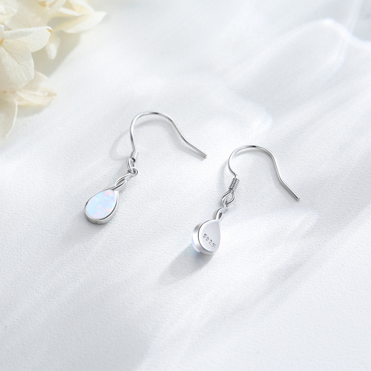 Sterling Silver Opal Drop Shape Drop Earrings-3