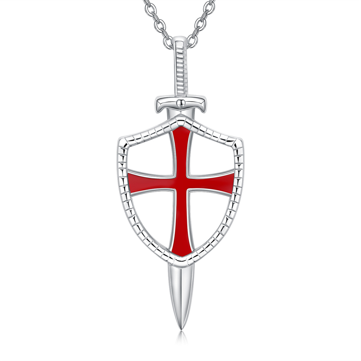 Sterling Silver Shield & Sword Pendant Necklace-1