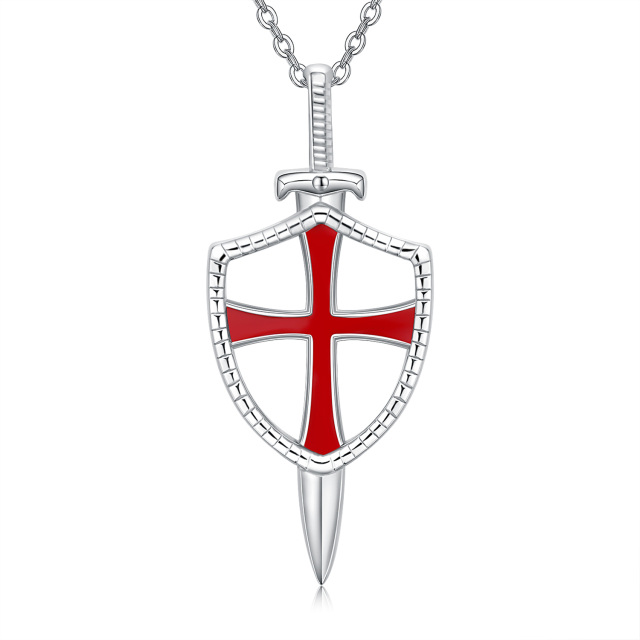 Sterling Silver Shield & Sword Pendant Necklace-0