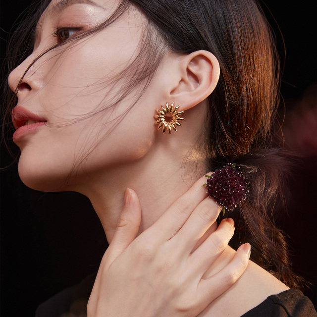 Sterling Silver Sunflower Stud Earrings Jewelry for Women -14