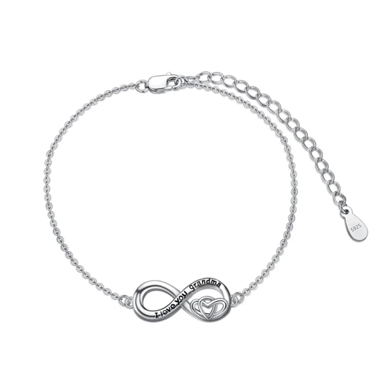 Sterling Silver Infinite Symbol Pendant Bracelet with Engraved Word-1