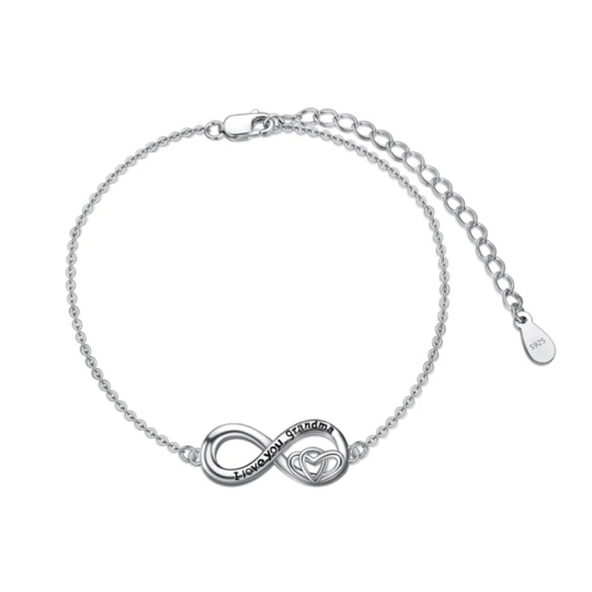 Sterling Silver Infinite Symbol Pendant Bracelet with Engraved Word
