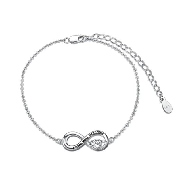 Sterling Silver Infinite Symbol Pendant Bracelet with Engraved Word-0