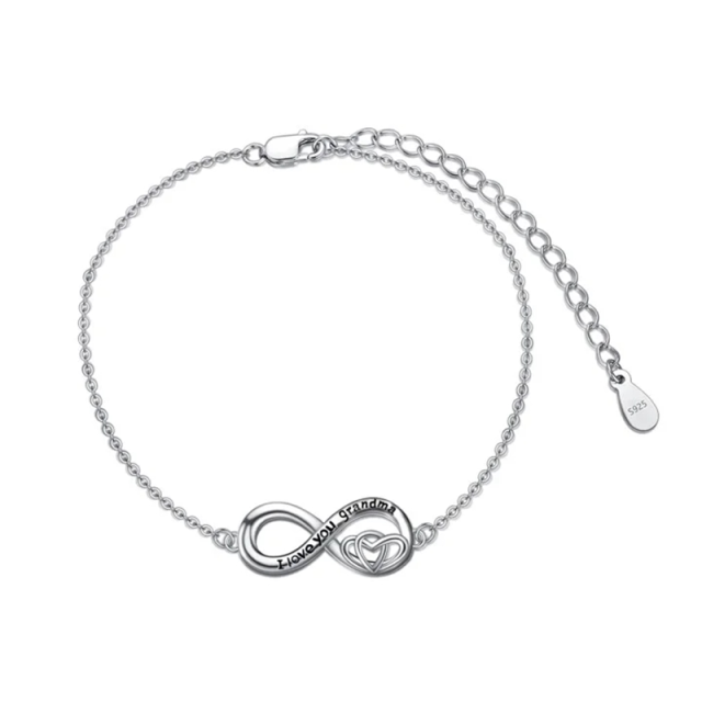 Bracelet en argent sterling avec pendentif symbole de l'infini et mot gravé-0