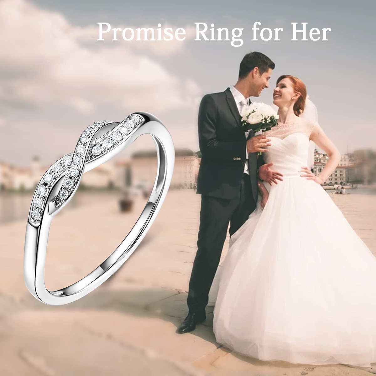 Sterling Silver Circular Shaped Moissanite Infinity Symbol Wedding Ring-6