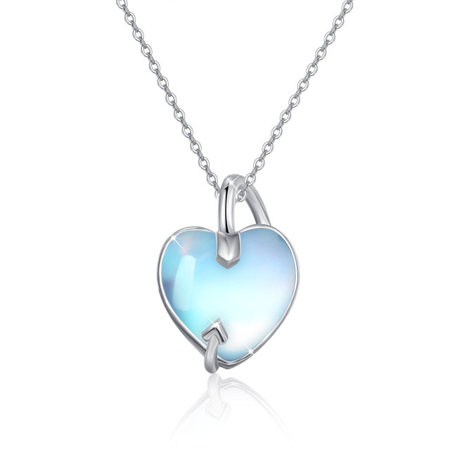 Sterling Silver Moonstone Heart Pendant Necklace-5