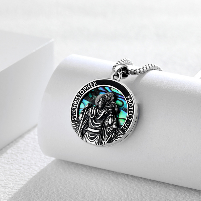 Sterling Silver Abalone Shellfish St. Christopher & Photo Customization Personalized Photo Locket Necklace with Engraved Word-2