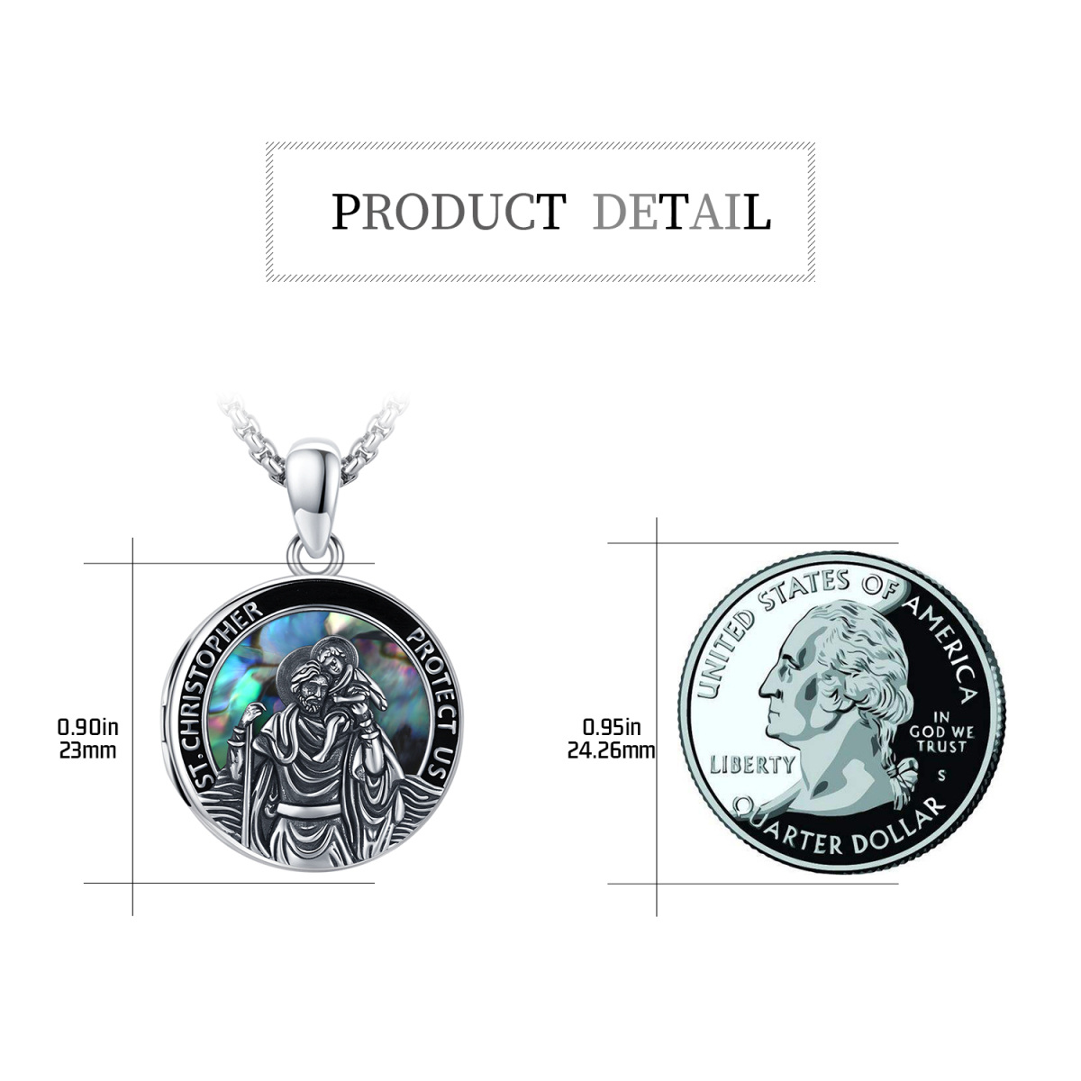 Sterling Silver Abalone Shellfish St. Christopher & Photo Customization Personalized Photo Locket Necklace with Engraved Word-7