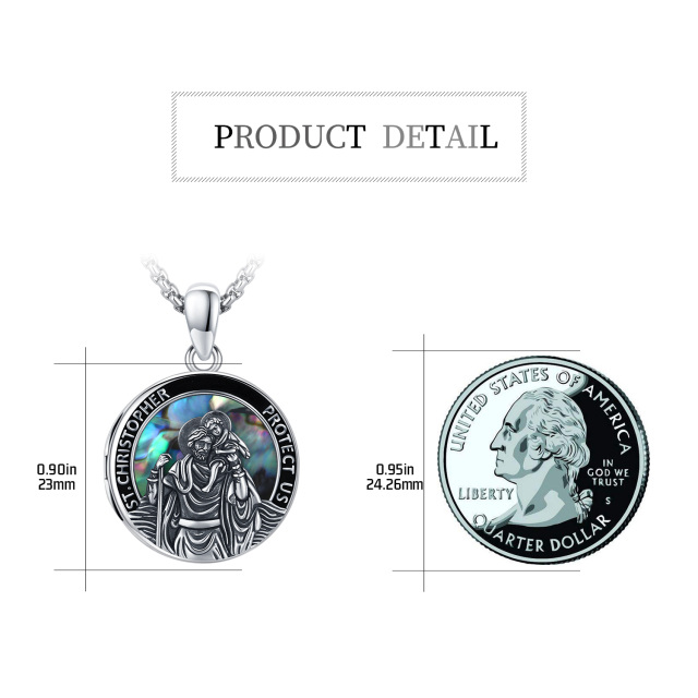 Sterling Silver Abalone Shellfish St. Christopher & Photo Customization Personalized Photo Locket Necklace with Engraved Word-6