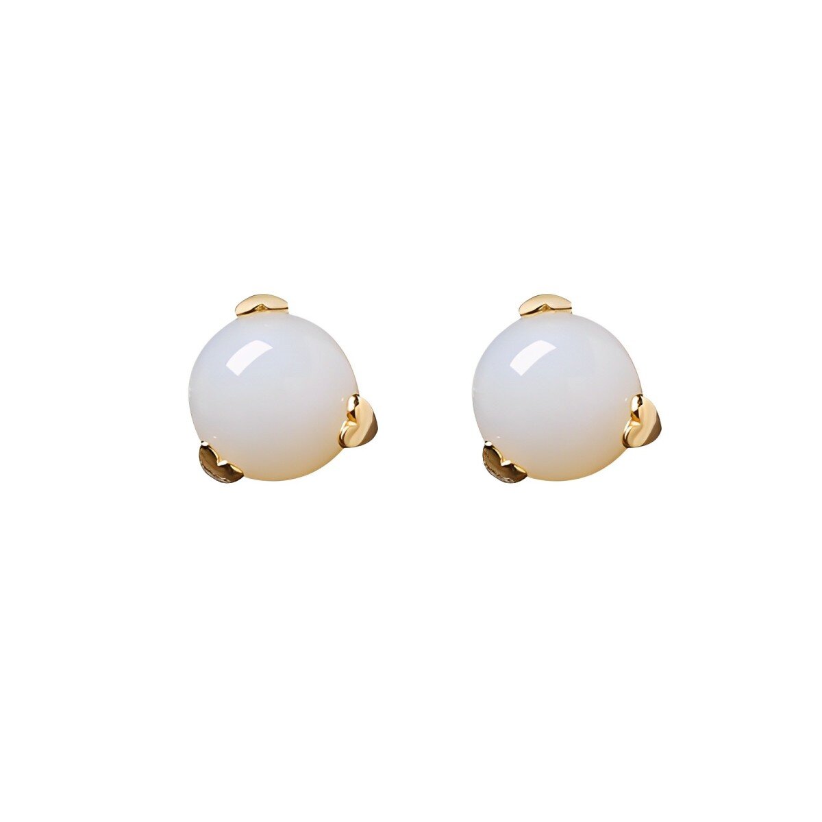 Sterling Silver with Yellow Gold Plated Circular Shaped Jade Round Stud Earrings-1