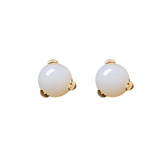 Sterling Silver with Yellow Gold Plated Circular Shaped Jade Round Stud Earrings-4