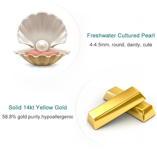 14K Gold Round Pearl Stud Earrings-4