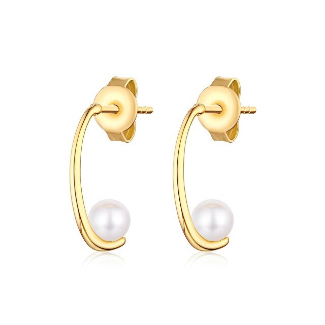 14K Gold Round Pearl Stud Earrings-0