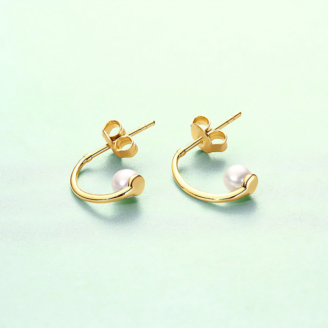 14K Gold Round Pearl Stud Earrings-3