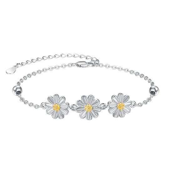 Bracelet en argent sterling avec pendentif marguerite en zircon cubique bicolore