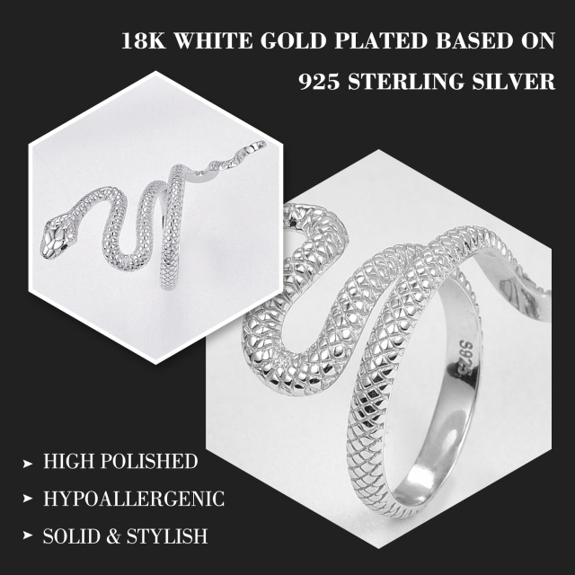 Anel aberto de prata esterlina com enrolamento de serpente-3