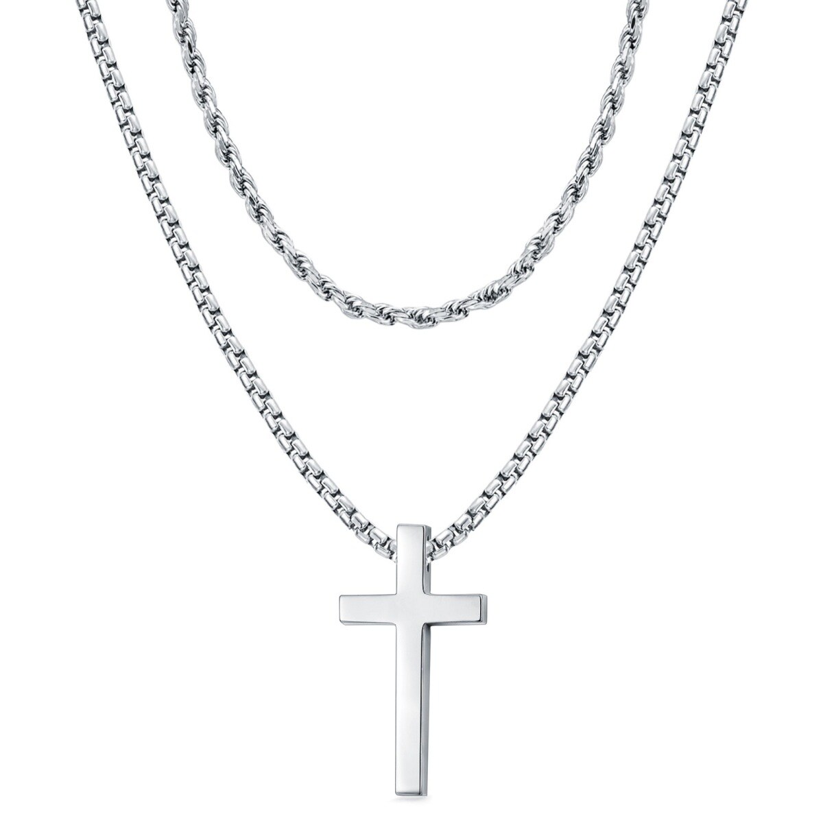 Sterling Silber Kreuz geschichtet Halskette-1