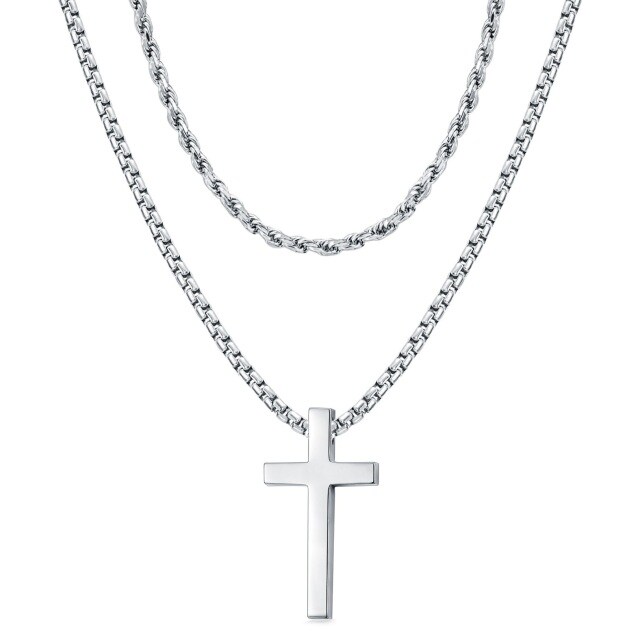 Sterling Silber Kreuz geschichtet Halskette-0
