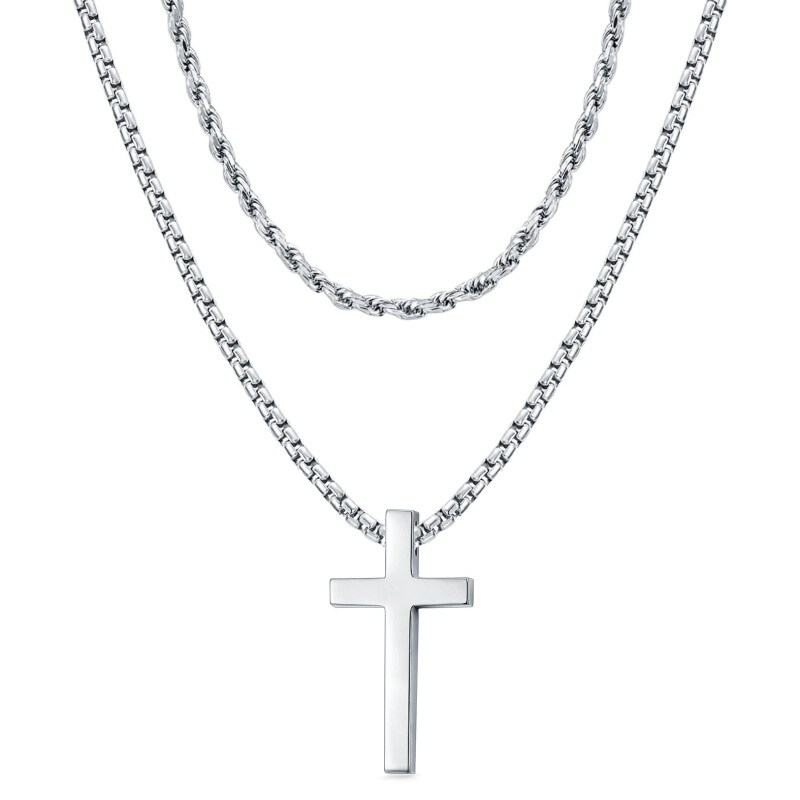 Sterling Silber Kreuz geschichtet Halskette