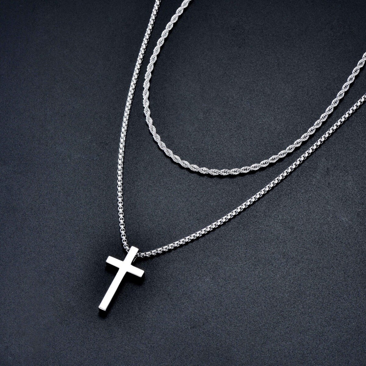 Sterling Silber Kreuz geschichtet Halskette-4