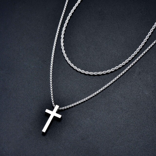 Sterling Silver Cross Layered Necklace-3