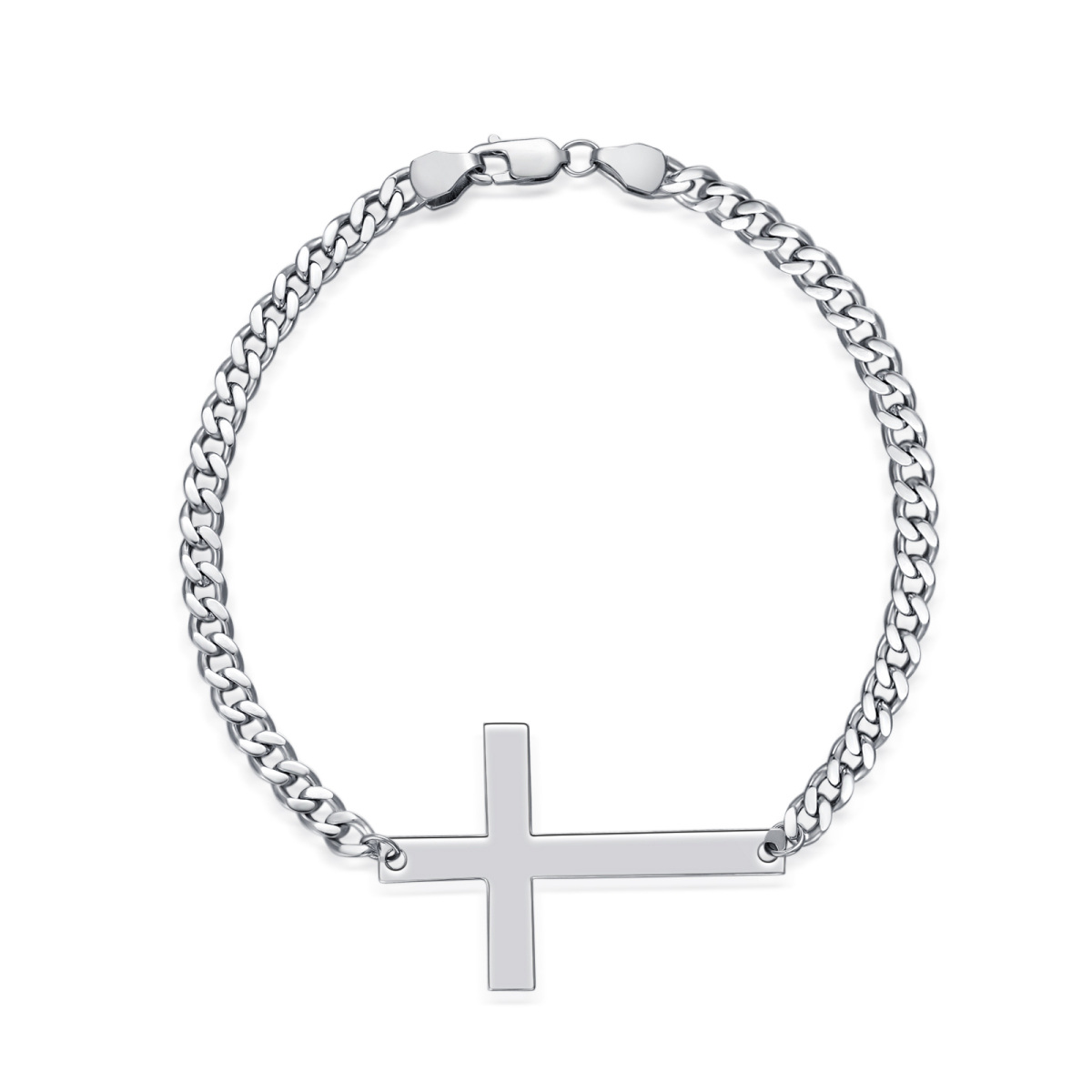 Sterling Silber Kreuz Curb Link Kette Armband-1