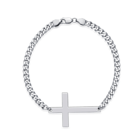 Sterling Silver Cross Curb Link Chain Bracelet
