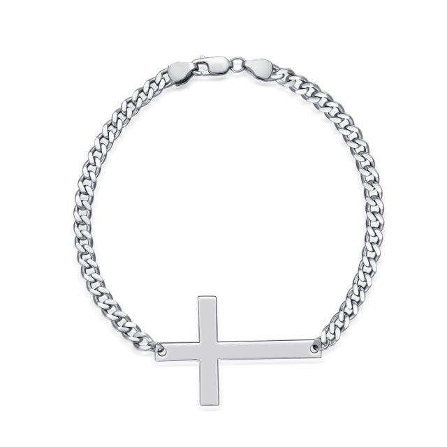 Sterling Silver Cross Curb Link Chain Bracelet-0