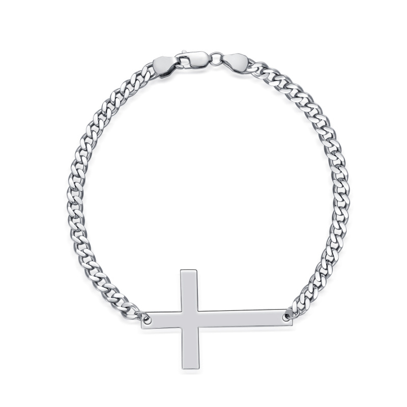 Sterling Silber Kreuz Curb Link Kette Armband