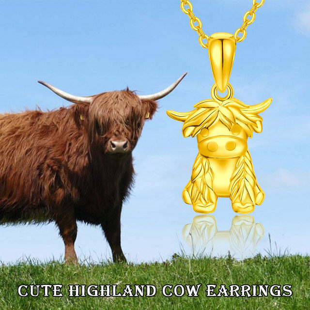 14K Gold Highland Cow Pendant Necklace with Cable Chain-4