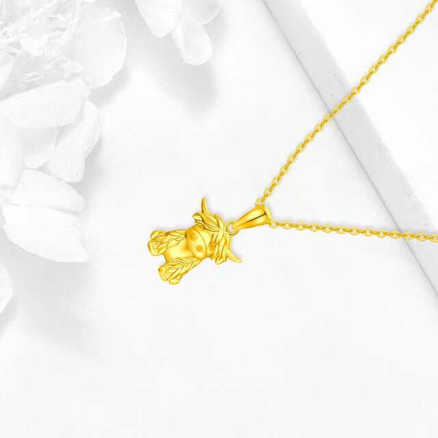 14K Gold Highland Cow Pendant Necklace with Cable Chain-3