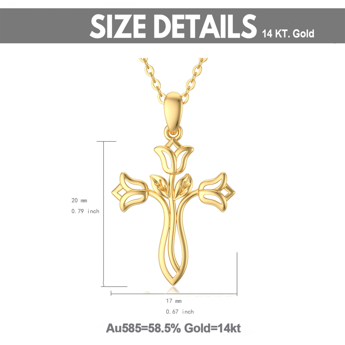 14K Gold Rose & Cross Pendant Necklace-6