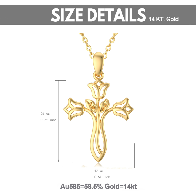 14K Gold Rose & Cross Pendant Necklace-5