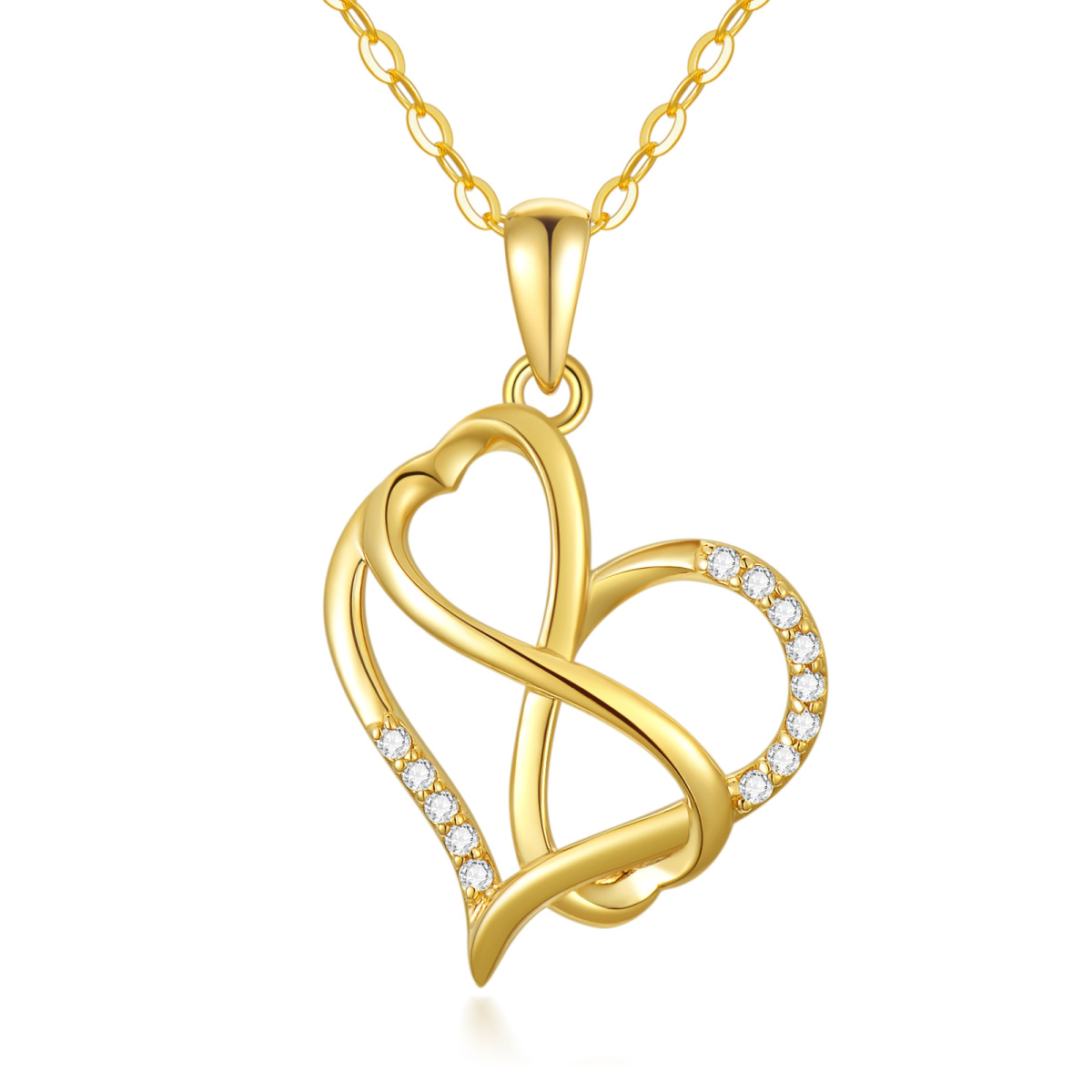 Collier en or 14K avec pendentif circulaire en zircon cubique en forme de coeur et symbole-1