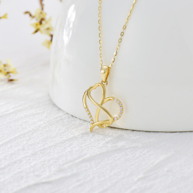 14K Gold Circular Shaped Cubic Zirconia Heart & Infinity Symbol Pendant Necklace-2