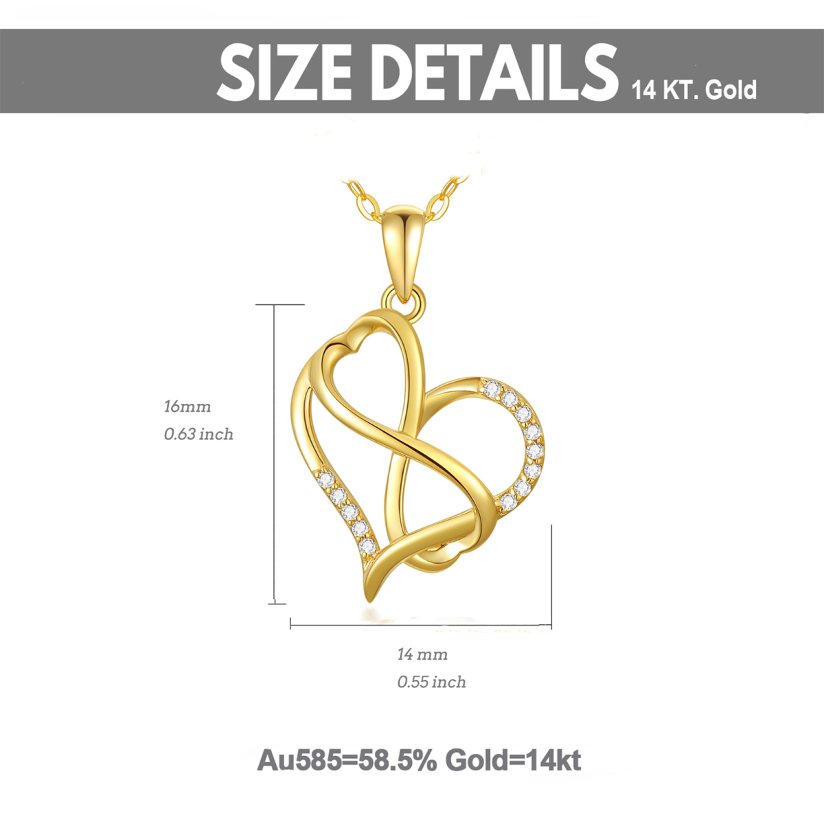 14K Gold kreisförmig Cubic Zirkonia Herz & Infinity Symbol Anhänger Halskette-6