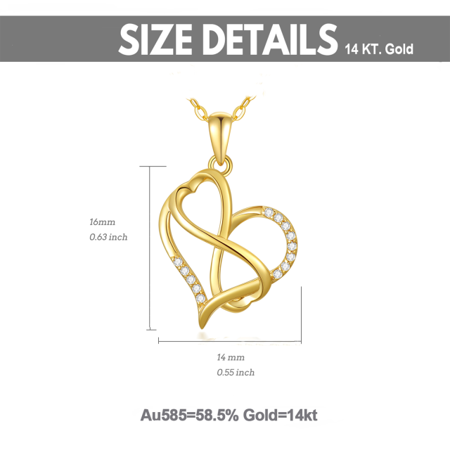 Collier en or 14K avec pendentif circulaire en zircon cubique en forme de coeur et symbole-5