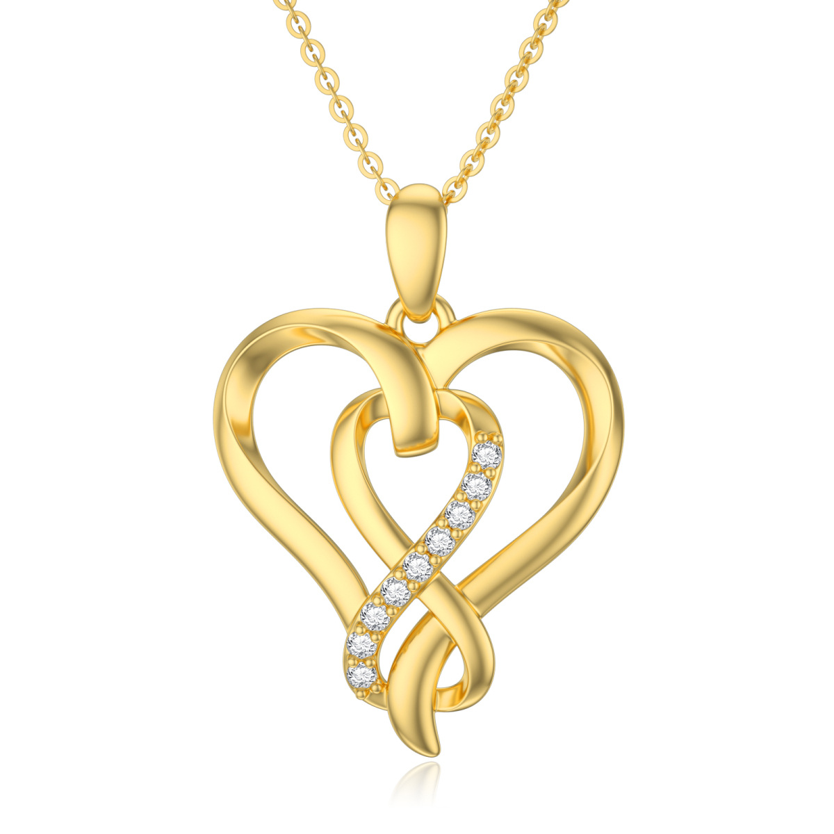 Collier à pendentif cœur en or 14K à zircon cubique-1