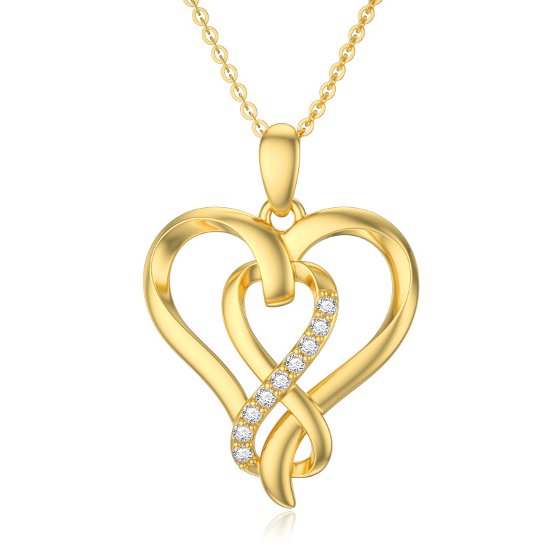 14K Gold Cubic Zirconia Heart Pendant Necklace