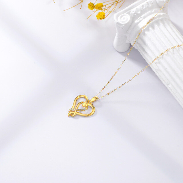 14K Gold Cubic Zirconia Heart Pendant Necklace-3