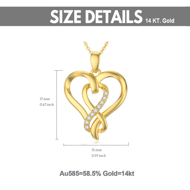 14K Gold Cubic Zirkonia Herz-Anhänger Halskette-4