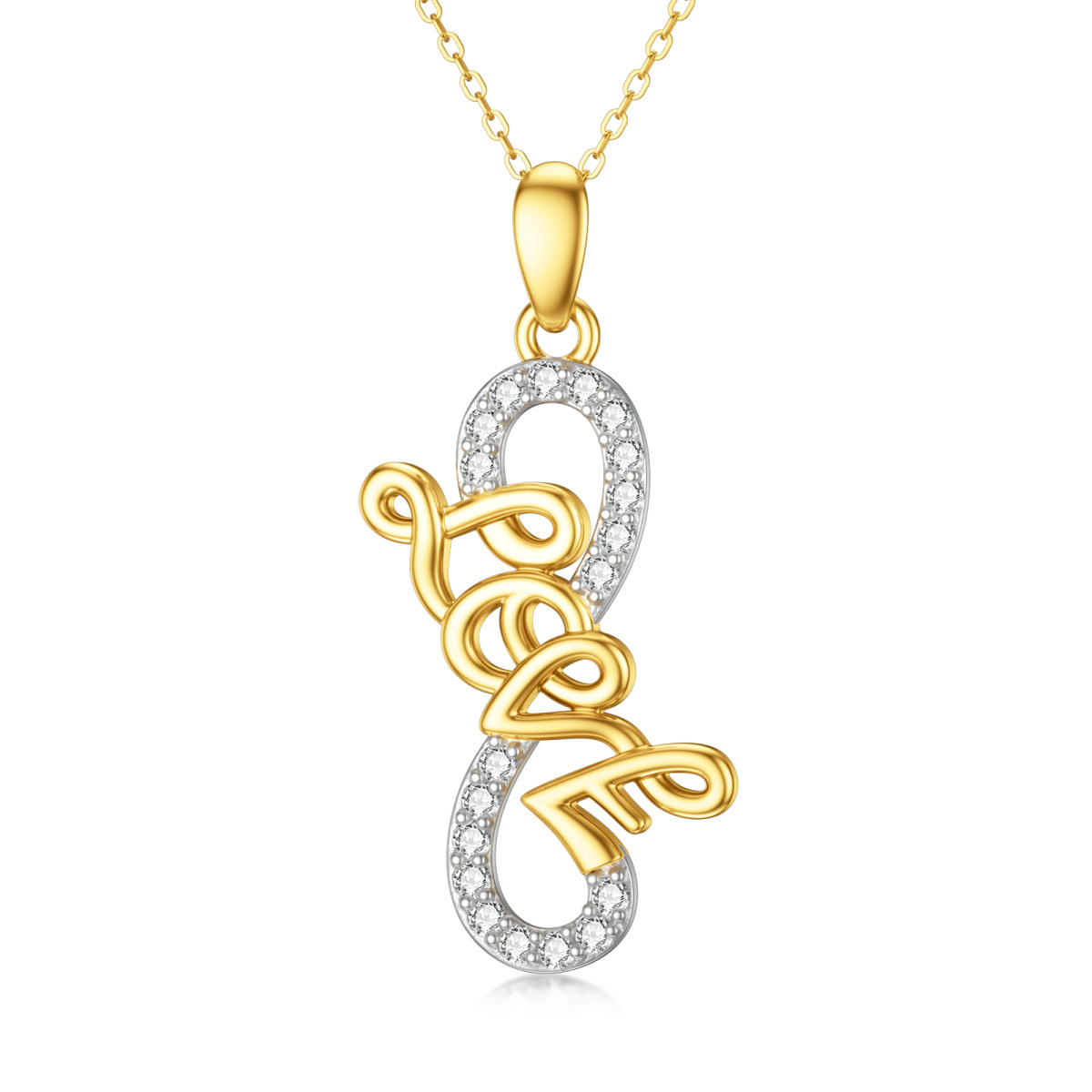 14K White Gold & Yellow Gold Cubic Zirconia Infinite Symbol Pendant Necklace with Engraved Word-1