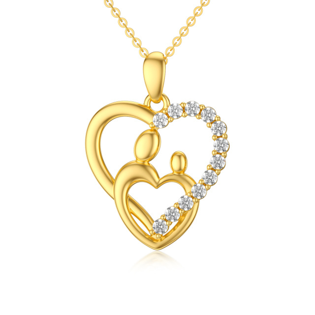 14K Gold Circular Shaped Moissanite Heart Pendant Necklace-0