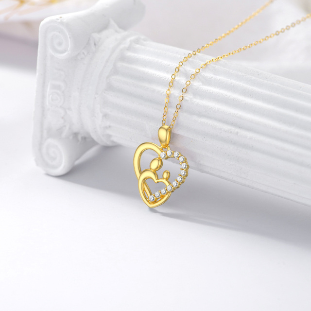 14K Gold Circular Shaped Moissanite Heart Pendant Necklace-3