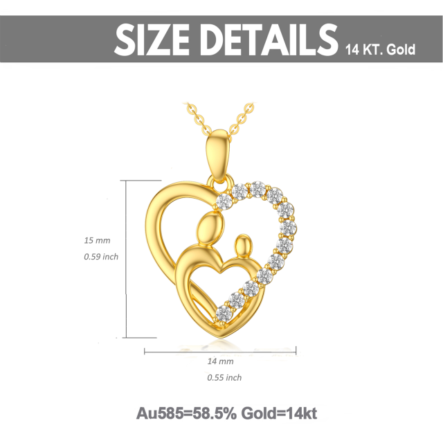 14K Gold kreisförmiger Moissanit Herz Anhänger Halskette-5
