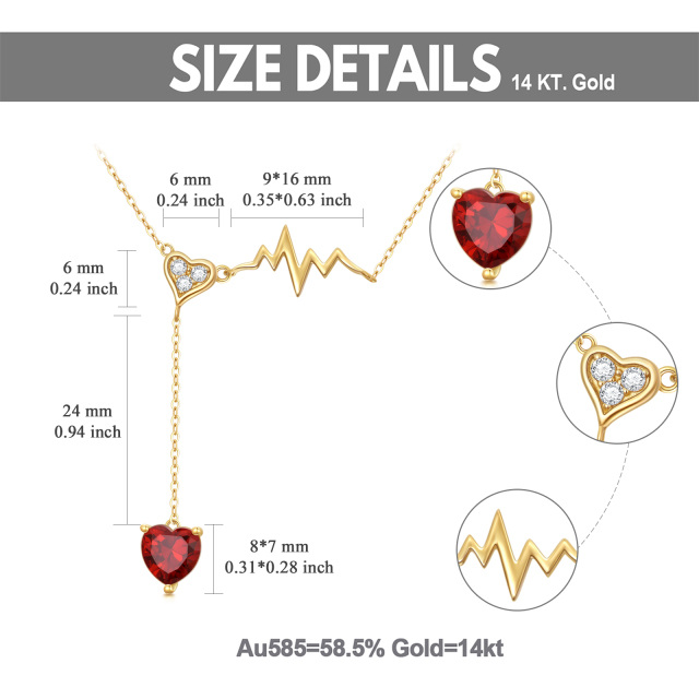 14K Gold Herzform Cubic Zirkonia & Granat Elektrokardiogramm & Herz Anhänger Halskette-4